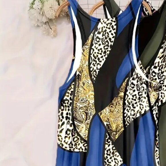 BOGO 5X Plus Size Retro Leopard & Paisley Round Neck Tank Nightdress PJs Lounge - Picture 11 of 12